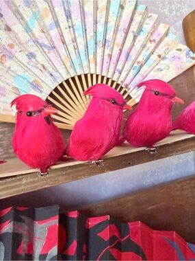 Red Cardinals Bird Clip Ornaments - Set of 6